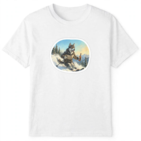 Siberian Husky Skiing Tee | Funny Winter Dog Graphic Shirt