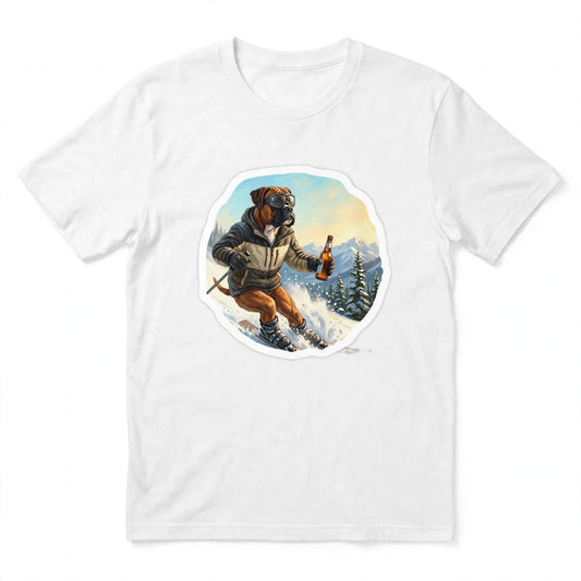Boxer Skiing Tee | Funny Winter Dog Graphic Shirt
