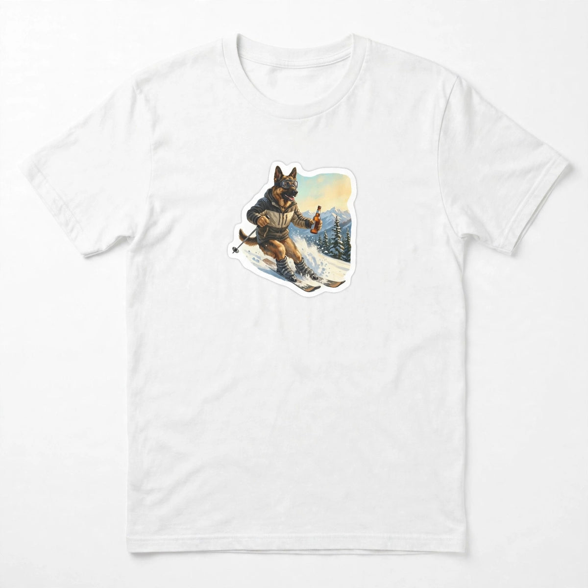 German Shepherd Skiing Tee | Funny Winter Dog Graphic Shirt